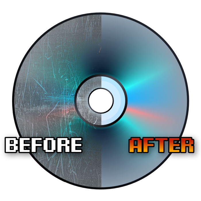 Disc with half scratched (before) and half clean (after)